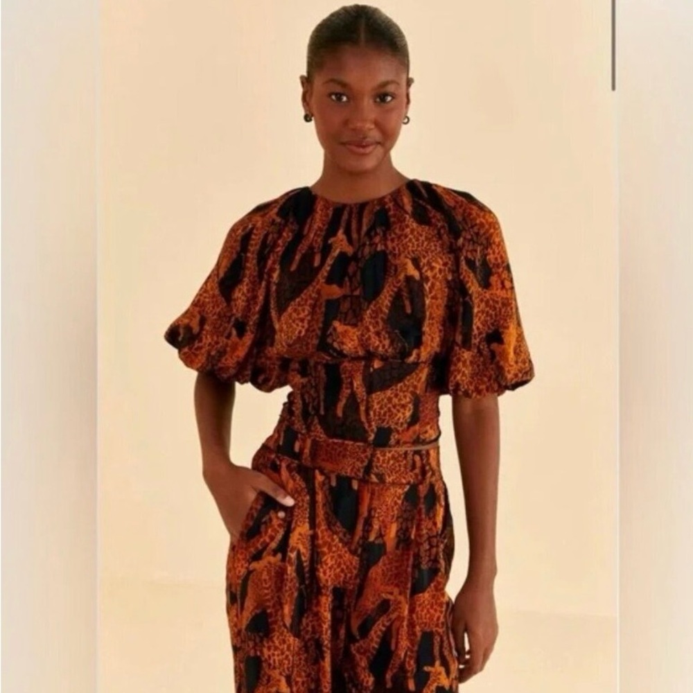 Farm Rio Giraffes Puff Sleeve Blouse, XS, NWT